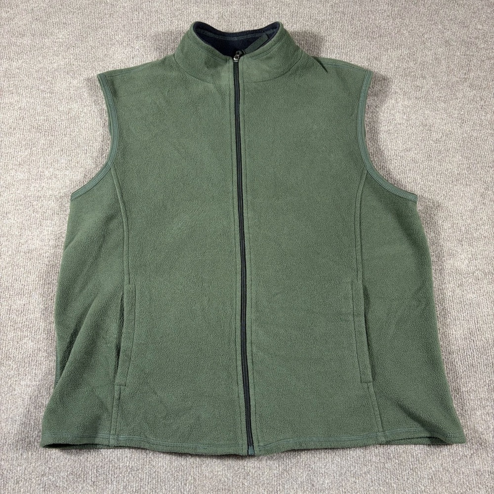 Club Room Fleece Vest Mens Large Green Casual Cozy Warm Outdoor Winter Mock Neck